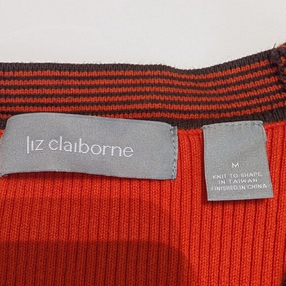 Liz Claiborne orange/red cardigan with brown accents, size M - Picture 8 of 14